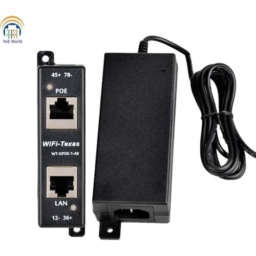 POE World Gigabit 1 port PoE injector with 60W power supply for POE+802.3at for hight powered device
