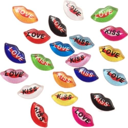 50pcs Resin Cute Colorful Beautiful Kiss Love Mouth Flatback Rhinestone Buttons Appliques DIY Wedding Scrapbook Craft F052
