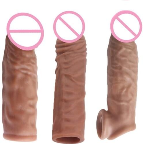 Realistic Penis Extension Cock Sleeve Reusable Silicone Massage Penis Enlarger Delay Condoms For Men Dildo Enhancer Sex Toys