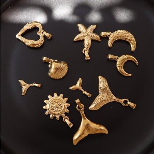 RHYSONG Designer New Charms Ins Style DIY Jewelry Accessoories Starfish Moon Sun 316L Stainless Steel Pendant For Women Necklace