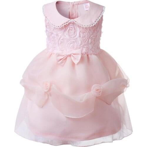 Pink Lace Infant Baby Girl Birthday Party Dresses Baptism Christening Gown Toddler Princess Lace Flower Dress for 0-2 Years