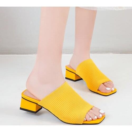 Fashion Yellow Summer Sandals Women Shoes Stretch Fabric Low Heels Peep Toe Sandals Casual Party Shoes Ladies