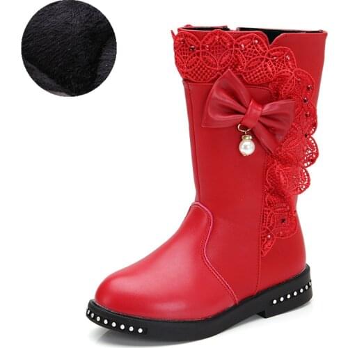 High Boots Childrens Single Boots with Cotton Girls' Boots Winter 2021 New Parent-child Shoes Mother Shoes Sweet Bow-knot Cute
