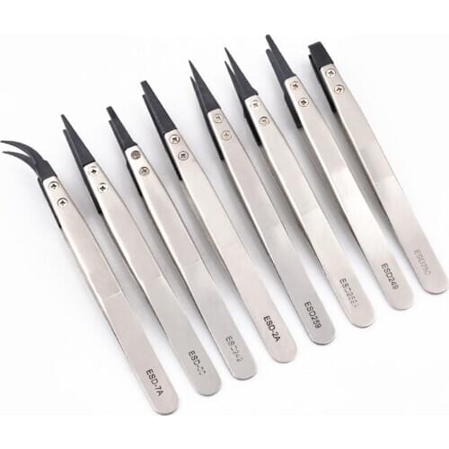 1pcs Stainless Steel Antistatic ESD Tool High Precision Tip Curved Straight Tweezer With Replaceable Tips Multifunction Repair