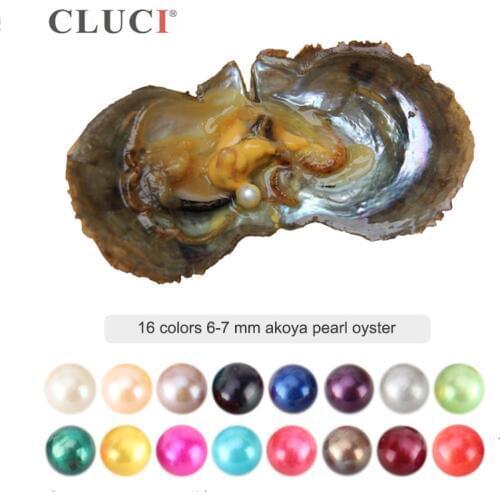 CLUCI Round Black White 6-7mm Akoya Pearl Bead 16 Colors Vacuum Packed Saltwater Oysters with Pearl WPM001SB