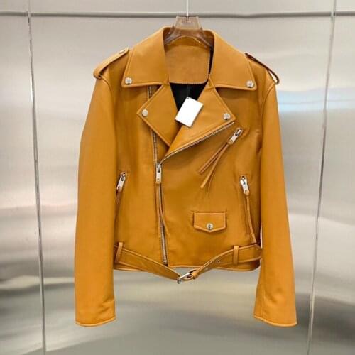 Genuine Model Locomotive Leather Jacket Women Coat Spring 2021 New Arrival Females Clothes Turn-Down Collar Outerwear