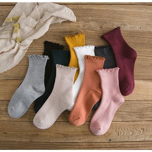 Women Cotton Socks Crew Fungus Lace Girls Color Fun Cute Fashion Spring White Female Solid Heap Casual