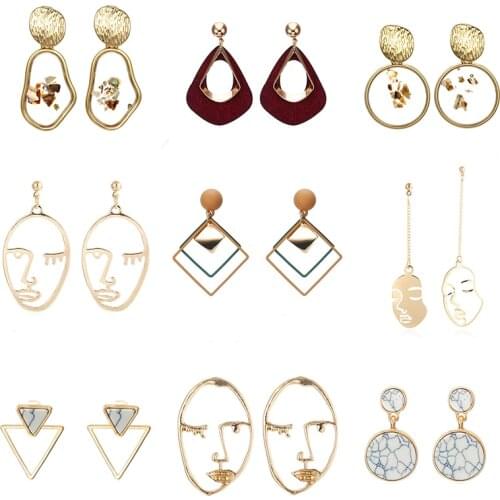 New Fashion Round Dangle Drop Korean Earrings For Women Geometric Round Heart Gold Earring Wedding 2019 kolczyki Jewelry