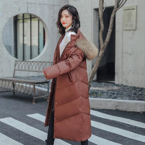 Hooded Fur Collar Winter Down Coat Jacket Thick Warm Women Waist Parkas Fashion Clothing White Duck long hipster ladies coats