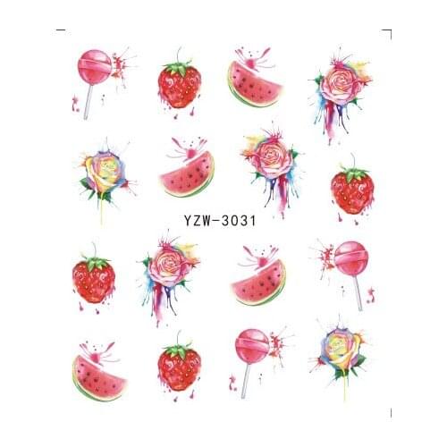 1 PC Mixed Colorful Nail Sticker Fashion Fruit/Cake/Flower Water Transfer Wraps Tips Nail Decor Manicure Tool