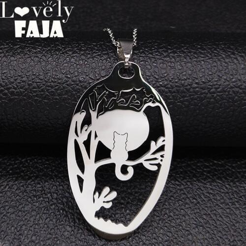 2021 Fashion Cat Stainless Steel Chain Necklace for Women Silver Color Necklaces Jewelry acero inoxidable joyeria mujer N926S03