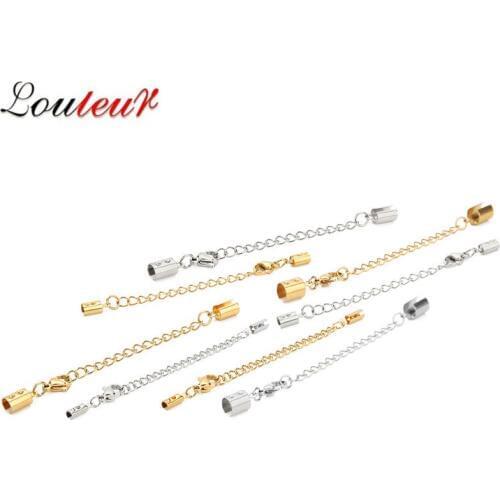 5Sets/lot Stainless Steel Gold/Silver Color Chain Lobster Clasps Leather Rope Crimp End Caps Connector Diy Jewelry Findings