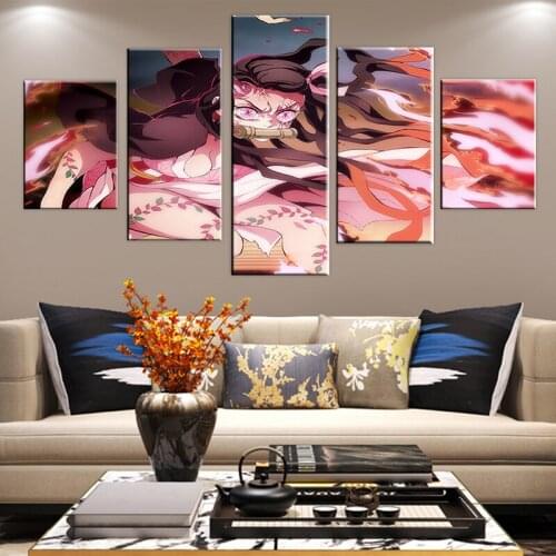 Wall Art Anime Modular Canvas 5 Set Pictures Home Decor Demon Slayer Kimetsu No Yaiba Painting Prints Poster Living Room Frame