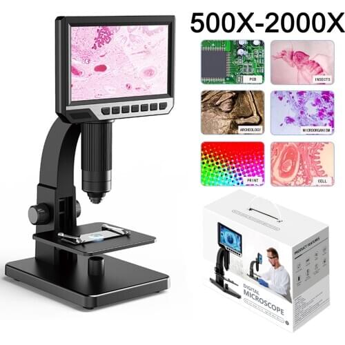 7inch High Definition Screen 2000X Digital Microscope 12MP Camera 1080p Video Biological Cell & Industrial Magnifier
