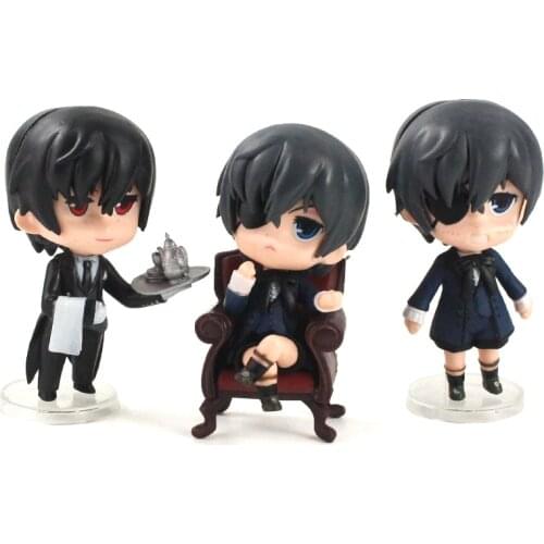 9-10cm 3pcs/lot Black Butler Sebastian Michaelis Ciel Phantomhive Q Ver. Figure Anime Model Toy Doll