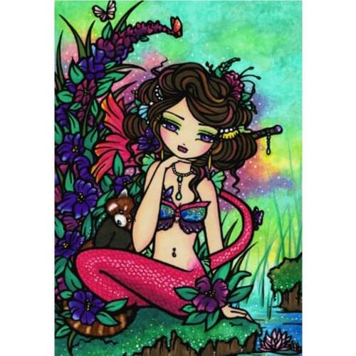DIY 5D Diamond Painting Lotus mermaid full Square round diamond Cross Stitch Mosaic Girl room decoration pictures