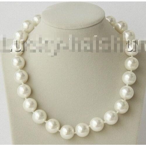 FREE shipping>>> >>> 17" 16mm round white south sea shell pearls necklace zircon magnet clasp j8936 6.07 6.08