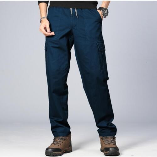 5XL Large Size Mens Multi-pocket Cargo Pants Outdoor Hiking Sports Cotton Breathable Wearproof Loose Straight Overalls Trousers