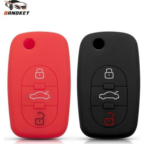 Dandkey Silicone Key Case For Audi A2 A3 S3 A4 S4 RS4 A6 S6 allroad A8 S8 TT 3 Buttons Car Flip Folding Remote Holder Cover Fob