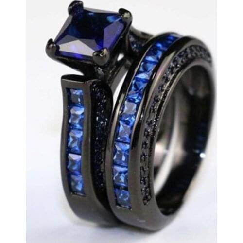 FDLK Luxury Women Ring Blue Zircon Ring Set Wedding Rings For Women Girls Birthday Party Gifts Jewelry