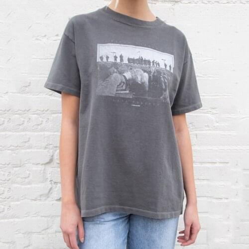 Vintage Classic Print Cotton T Shirt Women 2021 Summer O Neck Black Short Sleeve Tee Shirt Femme Casual Loose Oversize Tops