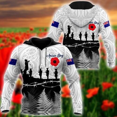 Anzac Day New Zealand Maori Tattoo 3D All Over Printed Hoodie For Man and Women Sweatshirt Zip Pullover Casual Jacket Tracksuit