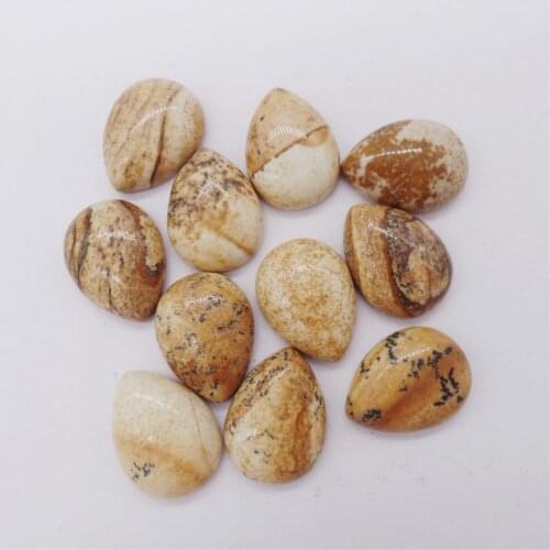 100Pcs 16x12x6mm Natural Brown Picture Jasper Teardrop Cab Cabochon For DIY Jewelry Making Necklace Accessories Boutique Gift