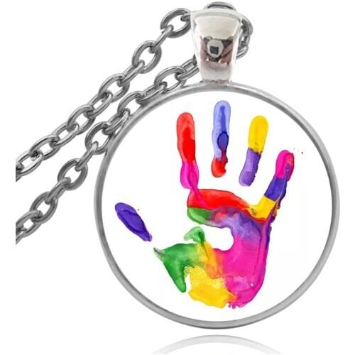 KARAIRIS Long Chain Choker Statement Necklaces For Women Man Glass Gem Palm Cabochon Pendant Necklace Jewelry Accessories