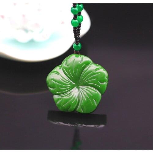 Chinese Natural Green Jade Clover Pendant Necklace Fashion Charm Jewelry Accessories Hand-Carved Amulet for Men Women Luck Gifts