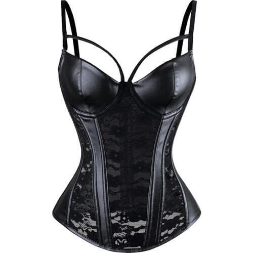 Big Size 6XL Corset Sexy Lingerie Women Black Faux Leather Floral Lace Burlesque Steampunk Corset Gothic Bustier BodyShaper