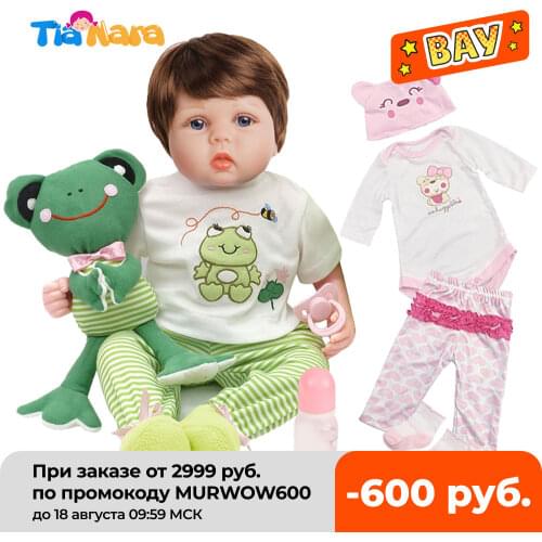 Tianara 55cm Cute Bebe Dolls Reborn Baby Toys for Girls Boys Special Birthday Gifts Lifelike Vinyl Silicone Doll Cartoon Outfits