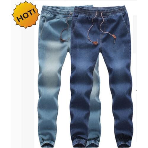 HOT 2020 Fashion washing harem pants Vintage mens trousers Solid Hip hop Denim jeans Elastic Waist Pants skinny jeans men