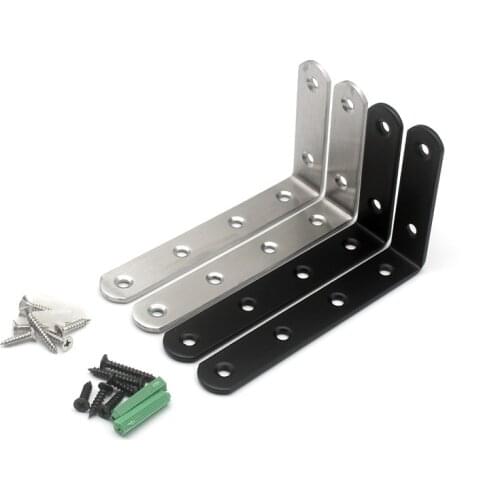 4pcs Thickened Cold-Rolled Steel Powder Sprayed Black 90 Degree L-Shaped Right Angle Iron Furniture Shelf Support Partition