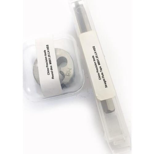 2pcs HSS Left hand Metric thread Tap and Die set M8 M8X1.25 M8X1 LH Machine straight flute plug taps round dies sets M8X0.75