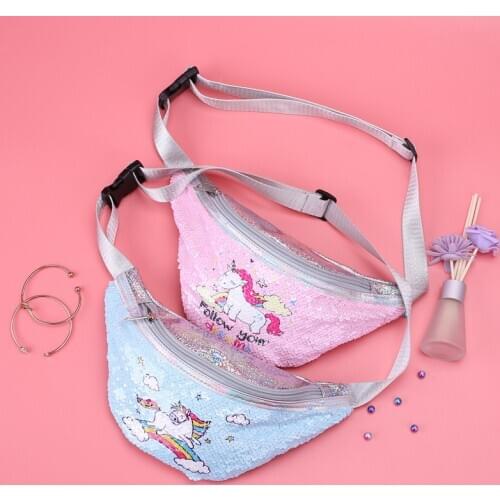 Fashion Sequins Pack Girls Shoulder Belt Bags Kids Unicorn Waist Packs New Trend Belt Bag Chest Bag Children Waist Bag
