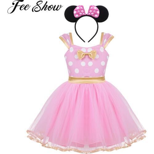 Newest Kids Christmas Gift Formal Party Fancy Dacing Costume Cosplay Girls Ballet Tutu Polka Dot Dress+Ear Headband