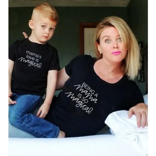 Mommy and Me Outfit Being A Mama Is So Magical Womens Shirt Mamas Love Is Magical Kids Tee Summer Casual Family Look Outfit