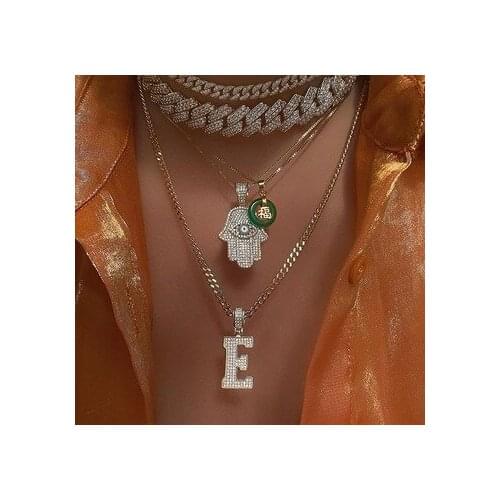 Iced out bling sparking 5A cz box chain turkish hamsa hand charm necklaces for women new fashion gold silver color party jewelry