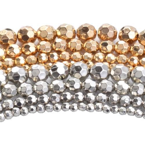 New Arrival 4/6/8/10mm Rhodium/Gold Color Round Faceted CCB Plastic Beads Crafts With 2mm Hole for DIY Jewelry Findings