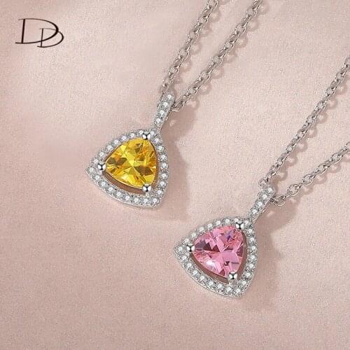 DODO No Chain Triangle Necklaces Pendants For Women Pink/Yellow Shining Cubic Zirconia Wedding Engagement Bridal Fine Jewelry