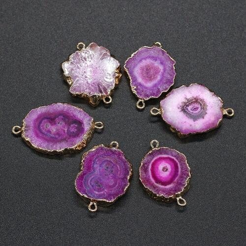 Fashion Natural Gem Stone Agates Druzy Pendants Connector Irregular Round Charms For DIY Necklace Earring Jewelry Making