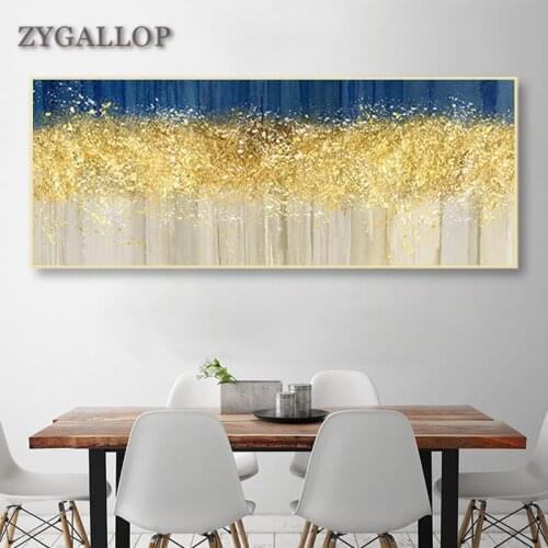 Canvas Print Gold and Blue Painted Oil Painting Scandinavian Posters Large Abstract Wall Art Pictures for Living Room Home Decor