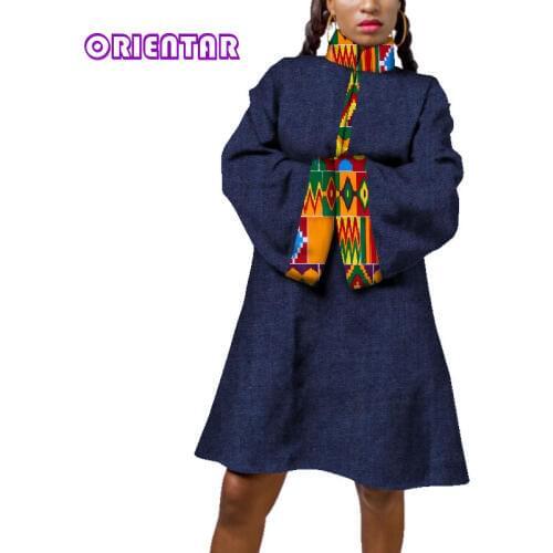 Casual Loose Long Sleeve Short Dresses for Women African Wax Print Dress Bazin Riche African Traditional Large Size Dress WY875