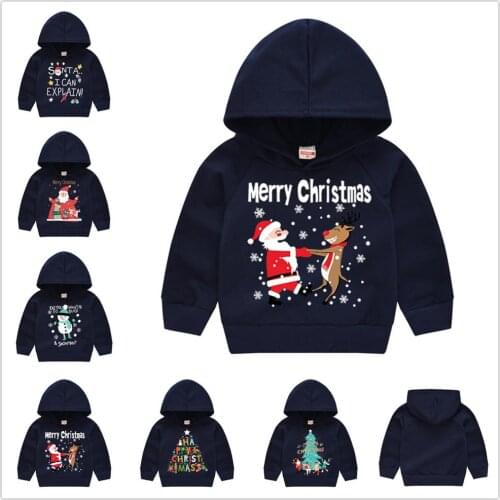 2020 Christmas Baby Boys Hoodies Sweater Navy Santa Costumes Hooded Sweatshirts Children Pullover Girls Tops Toddler Outfit 1-6Y