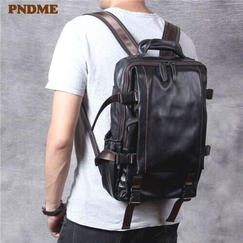 Casual travel genuine leather mens backpack fashion handmade wild natural real cowhide women outdoor daily black laptop bagpack