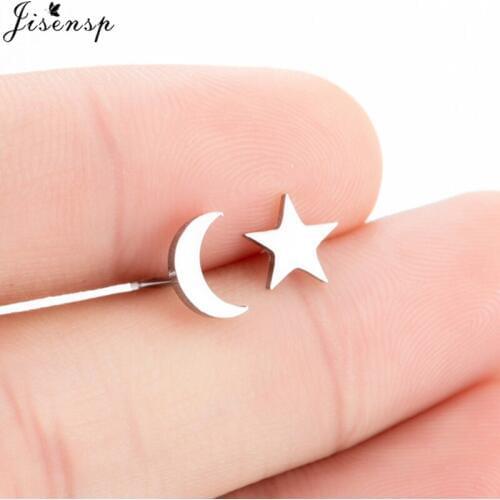Jisensp Tiny Star Moon Stud Earrings Stainless Steel Everyday Teen Jewelry Earrings Mothers Day Gift Small Earing Bijoux