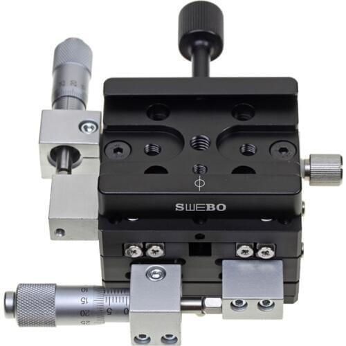 Macro stacking pan/tilt XY axis, precision 0.01 mm, SWEBO micrometer fine-tuning two-axis pan/tilt head, stroke 13 mm / 25 mm