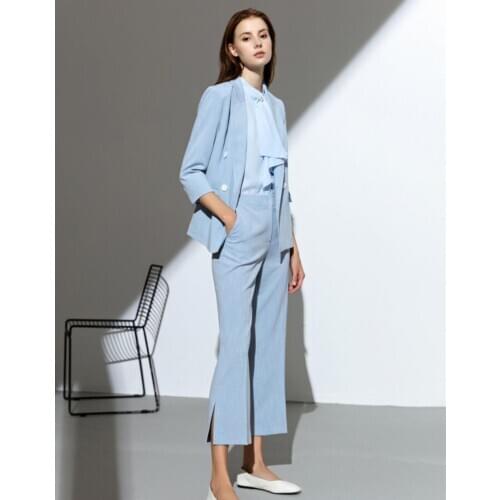 Blue Ladies Suit Blazer Office Wear костюм женский Female Work Wear Office Suit Blazer Women Suits костюм женский Two Piece Set
