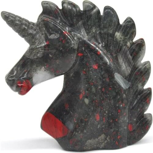 2" Unicorn Statue Natural Blood Stone Carved Home Decoration Healing Crystal Reiki Figurine Spiritual Gemstone Omament Gift