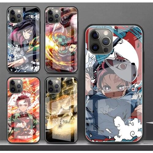 Glass Case For Apple iPhone 11 12 Pro 7 XR X XS Max 8 6 6s Plus SE 2020 Tempered Phone Tampa Shell Anime Cartoon Demon Blade